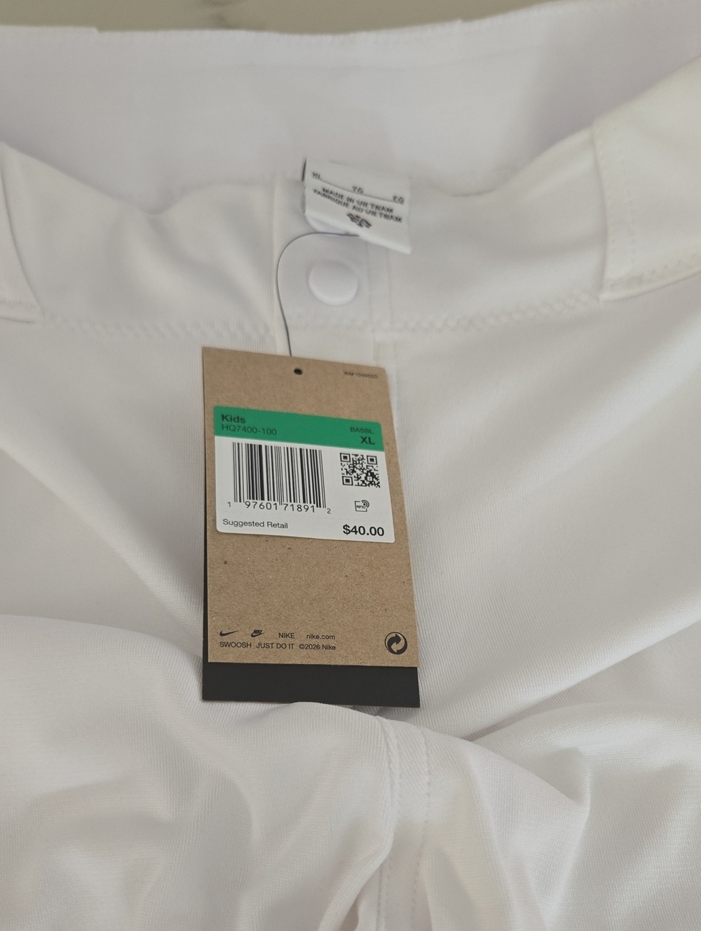 Nike White KIDS YOUTH - XL  BASEBALL Performance Pants